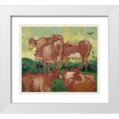 The Cows White Modern Wood Framed Art Print with Double Matting by Van Gogh, Vincent