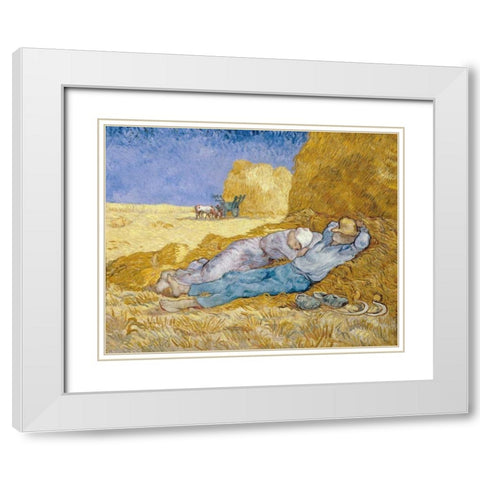 The Siesta - La Siesta White Modern Wood Framed Art Print with Double Matting by Van Gogh, Vincent