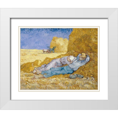 The Siesta - La Siesta White Modern Wood Framed Art Print with Double Matting by Van Gogh, Vincent