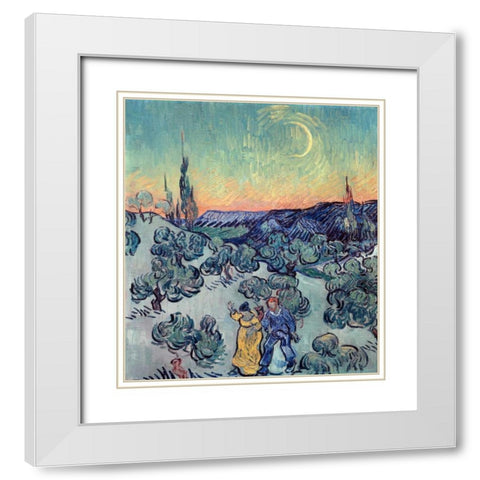 The Stroll, Evening White Modern Wood Framed Art Print with Double Matting by Van Gogh, Vincent