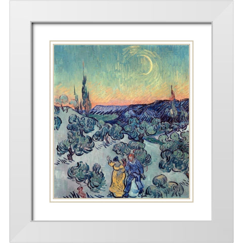 The Stroll, Evening White Modern Wood Framed Art Print with Double Matting by Van Gogh, Vincent