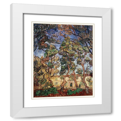 Trees in the Garden of Saint-Paul Hospital White Modern Wood Framed Art Print with Double Matting by Van Gogh, Vincent