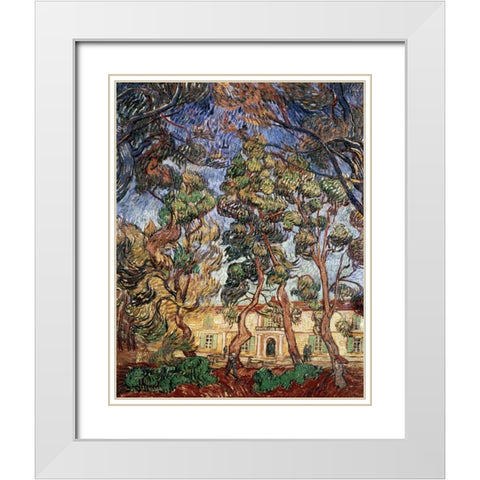 Trees in the Garden of Saint-Paul Hospital White Modern Wood Framed Art Print with Double Matting by Van Gogh, Vincent