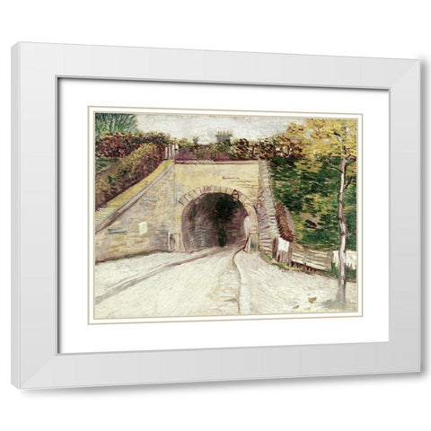 Tunnel Through Hillside White Modern Wood Framed Art Print with Double Matting by Van Gogh, Vincent