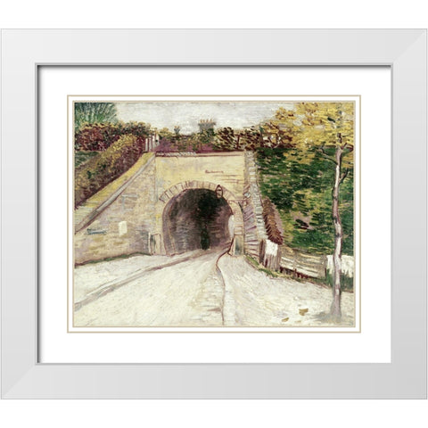 Tunnel Through Hillside White Modern Wood Framed Art Print with Double Matting by Van Gogh, Vincent