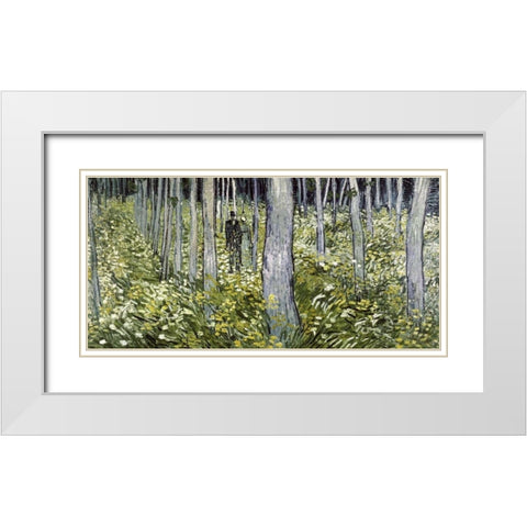 Undergrowth with Two Figures White Modern Wood Framed Art Print with Double Matting by Van Gogh, Vincent