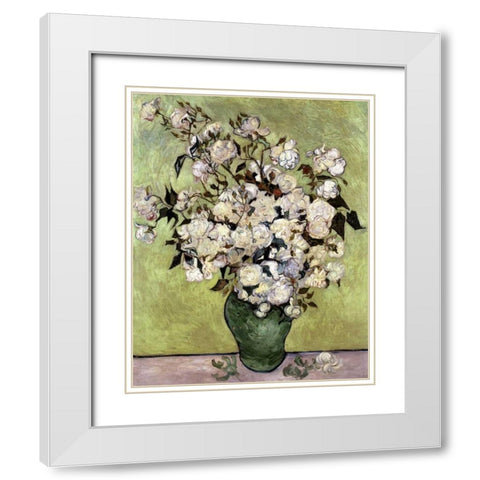 Vase of Roses White Modern Wood Framed Art Print with Double Matting by Van Gogh, Vincent