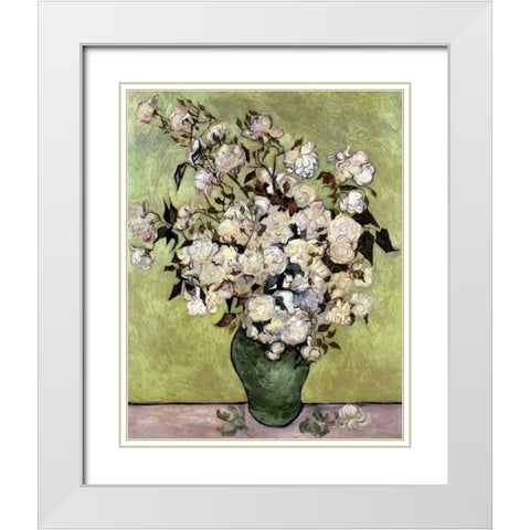 Vase of Roses White Modern Wood Framed Art Print with Double Matting by Van Gogh, Vincent