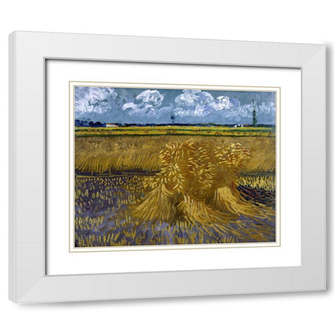 Wheat Field with Sheaves White Modern Wood Framed Art Print with Double Matting by Van Gogh, Vincent