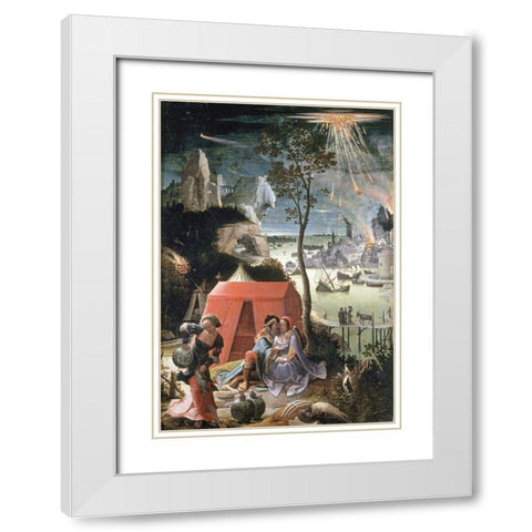 Lot and His Daughters White Modern Wood Framed Art Print with Double Matting by Van Leyden, Lucas