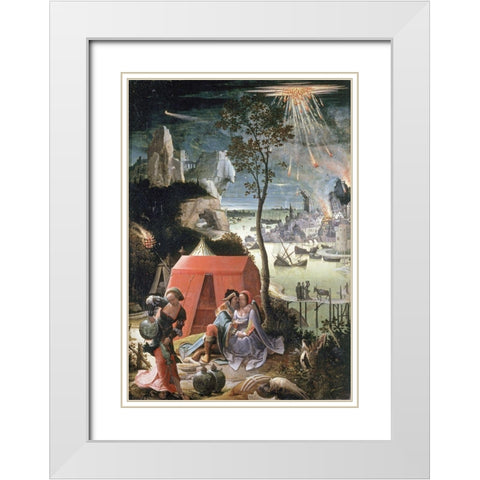 Lot and His Daughters White Modern Wood Framed Art Print with Double Matting by Van Leyden, Lucas