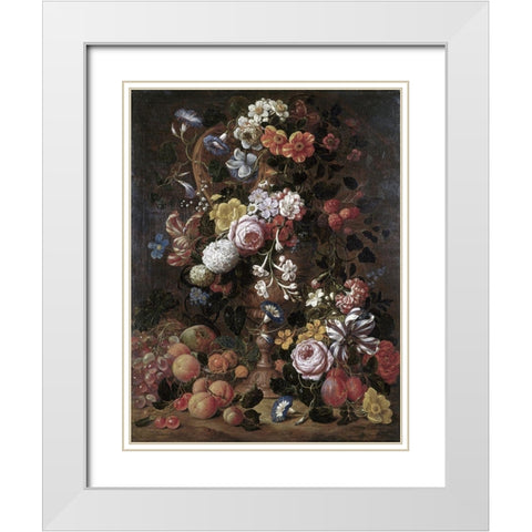 Roses, Dahlias, Convolvulus and Other Flowers White Modern Wood Framed Art Print with Double Matting by Veerendael, Nicolas van