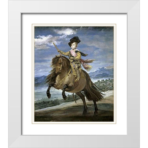 Prince Carlos Balthasar On Horseback White Modern Wood Framed Art Print with Double Matting by Velazquez, Diego