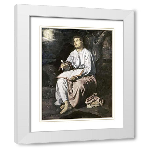 St. John On The Island of Patmos White Modern Wood Framed Art Print with Double Matting by Velazquez, Diego