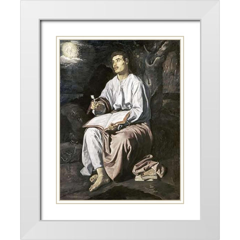 St. John On The Island of Patmos White Modern Wood Framed Art Print with Double Matting by Velazquez, Diego