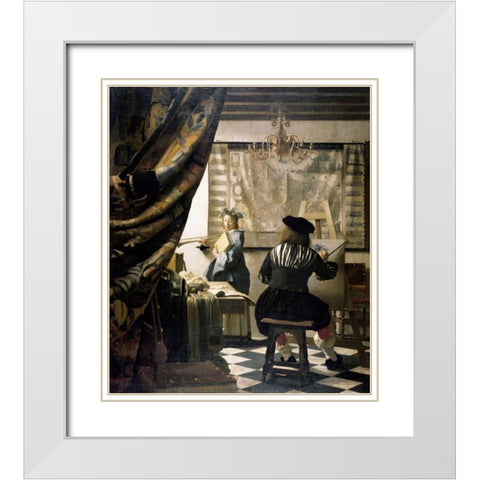 The Artists Studio White Modern Wood Framed Art Print with Double Matting by Vermeer, Johannes