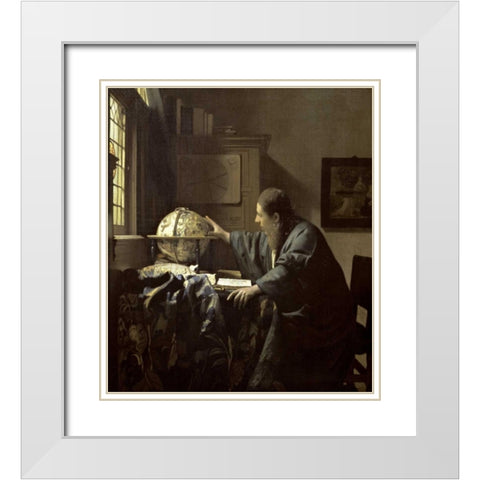 The Astronomer White Modern Wood Framed Art Print with Double Matting by Vermeer, Johannes