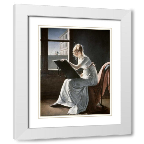 Young Woman Drawing 1801 White Modern Wood Framed Art Print with Double Matting by Villers, Marie Denise