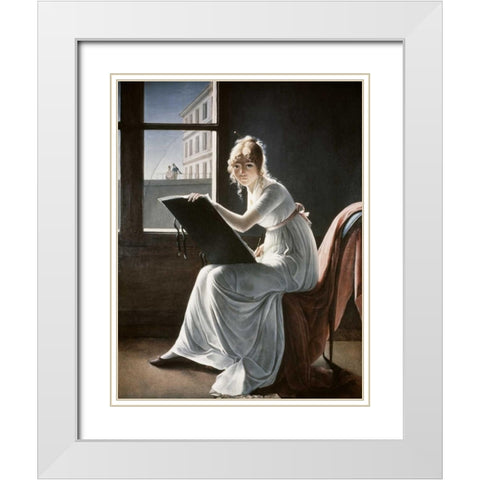 Young Woman Drawing 1801 White Modern Wood Framed Art Print with Double Matting by Villers, Marie Denise