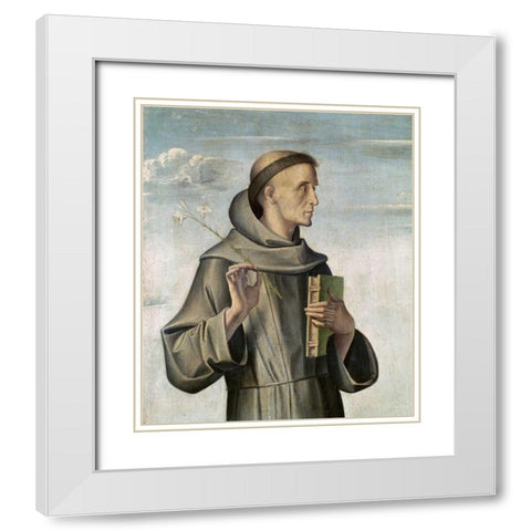 Saint Anthony White Modern Wood Framed Art Print with Double Matting by Vivarini, Antonio