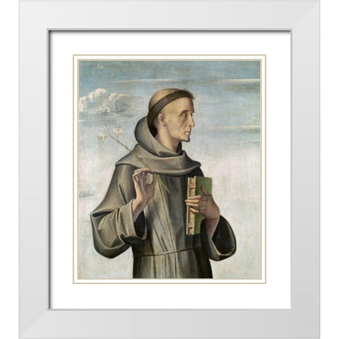 Saint Anthony White Modern Wood Framed Art Print with Double Matting by Vivarini, Antonio