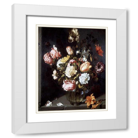 Tulips and Peonies in a Vase White Modern Wood Framed Art Print with Double Matting by Vosmaer, Jacob Woutersz