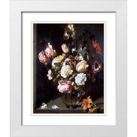 Tulips and Peonies in a Vase White Modern Wood Framed Art Print with Double Matting by Vosmaer, Jacob Woutersz