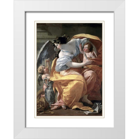 Allegory of Wealth, late 17th C. White Modern Wood Framed Art Print with Double Matting by Vouet, Simon