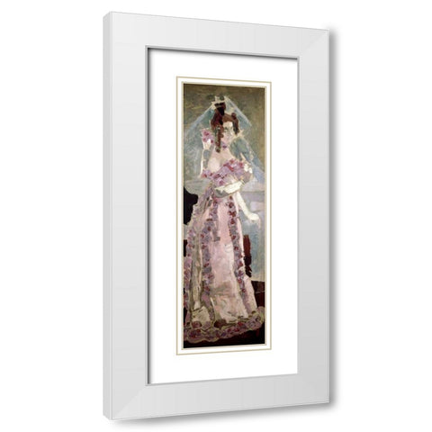 Portrait of a Woman at a Grand Piano White Modern Wood Framed Art Print with Double Matting by Vrubel, Mihail Aleksandrovic