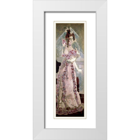 Portrait of a Woman at a Grand Piano White Modern Wood Framed Art Print with Double Matting by Vrubel, Mihail Aleksandrovic