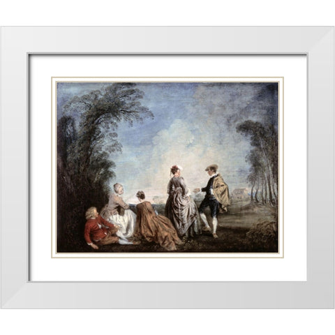 An Embarrassing Proposition White Modern Wood Framed Art Print with Double Matting by Watteau, Jean-Antoine