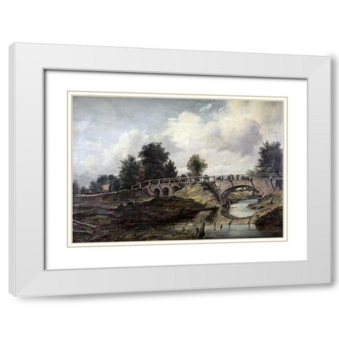 Bridge Over The River Stour White Modern Wood Framed Art Print with Double Matting by Watts, Frederick William