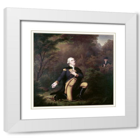 George Washington In Prayer at Valley Forge White Modern Wood Framed Art Print with Double Matting by Weber, Paul