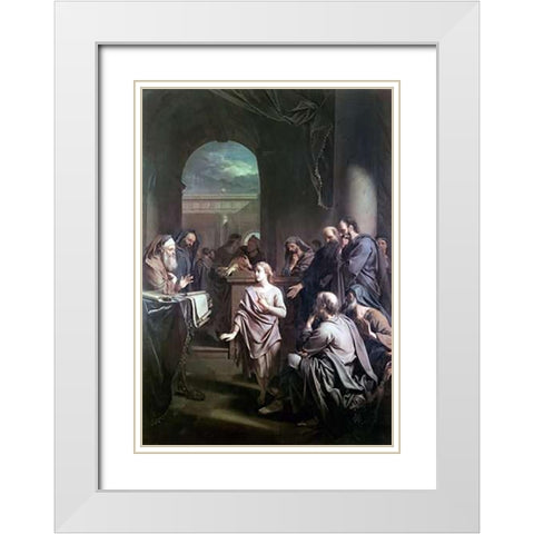 Boy Jesus In Temple White Modern Wood Framed Art Print with Double Matting by van der Werff, Adriaen