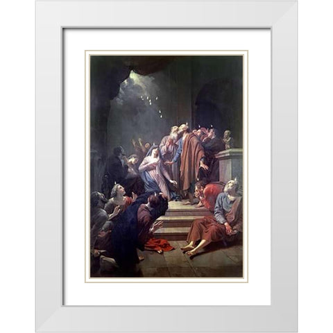 Pentecost White Modern Wood Framed Art Print with Double Matting by van der Werff, Adriaen