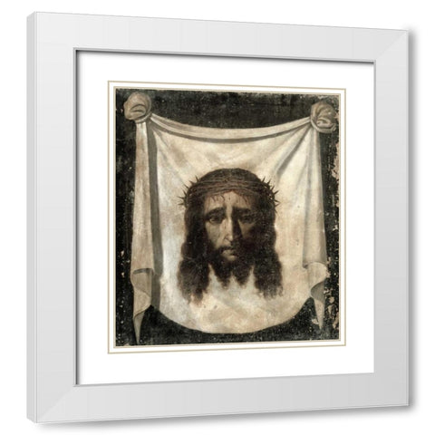 Holy Face - La Santa Faz White Modern Wood Framed Art Print with Double Matting by De Zurbaran, Francisco