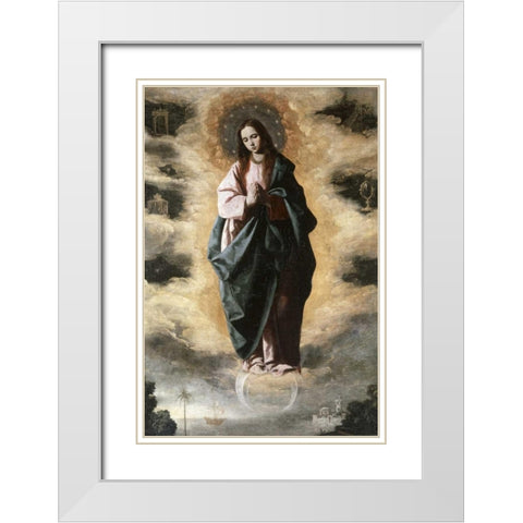 Immaculate Conception White Modern Wood Framed Art Print with Double Matting by De Zurbaran, Francisco