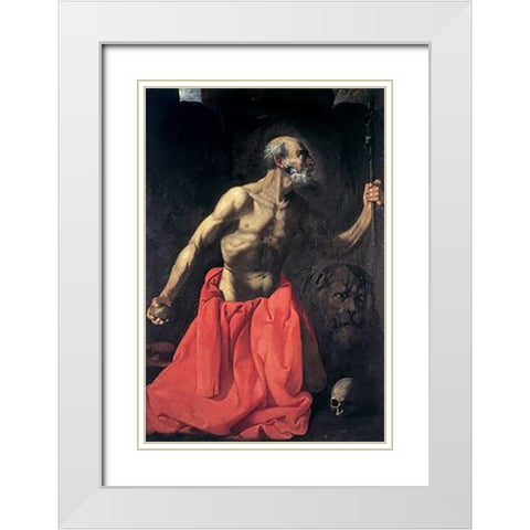 Saint Jerome White Modern Wood Framed Art Print with Double Matting by De Zurbaran, Francisco