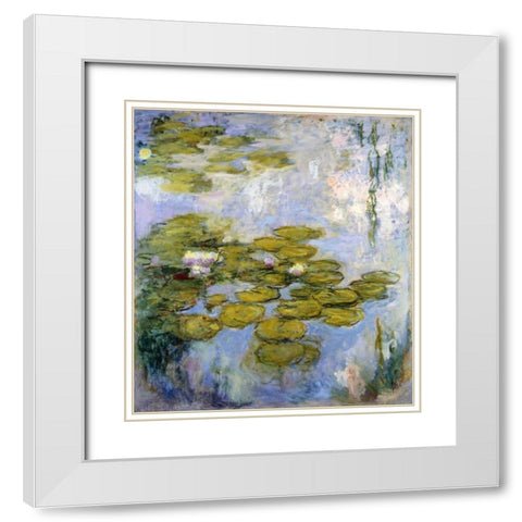 Nympheas - Water Lilies White Modern Wood Framed Art Print with Double Matting by Monet, Claude