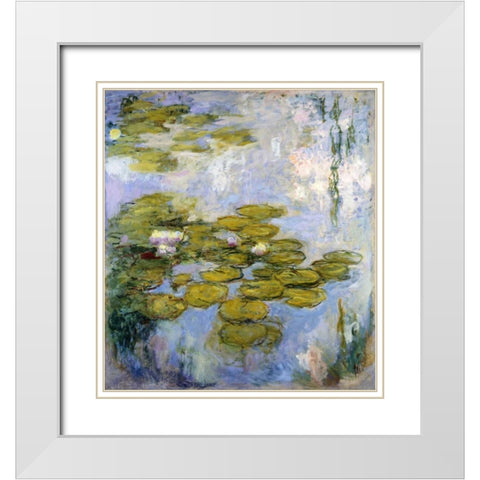 Nympheas - Water Lilies White Modern Wood Framed Art Print with Double Matting by Monet, Claude