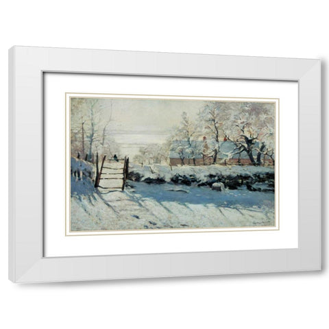 The Magpie White Modern Wood Framed Art Print with Double Matting by Monet, Claude