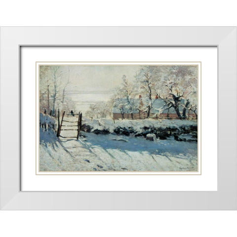 The Magpie White Modern Wood Framed Art Print with Double Matting by Monet, Claude