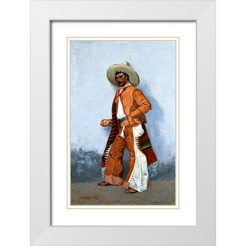 A Vaquero White Modern Wood Framed Art Print with Double Matting by Remington, Frederic