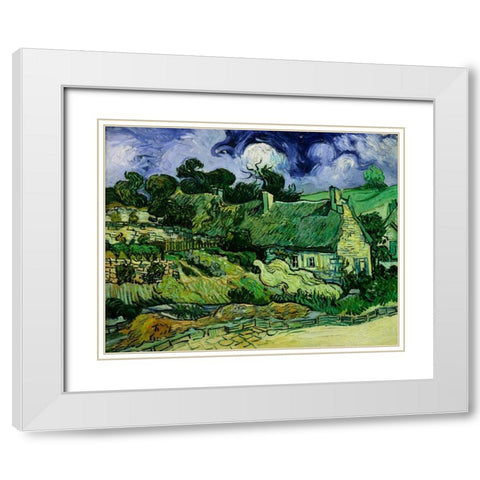 House with Straw Ceiling, Cordeville White Modern Wood Framed Art Print with Double Matting by Van Gogh, Vincent