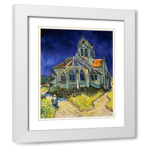 The Church at Auvers White Modern Wood Framed Art Print with Double Matting by Van Gogh, Vincent