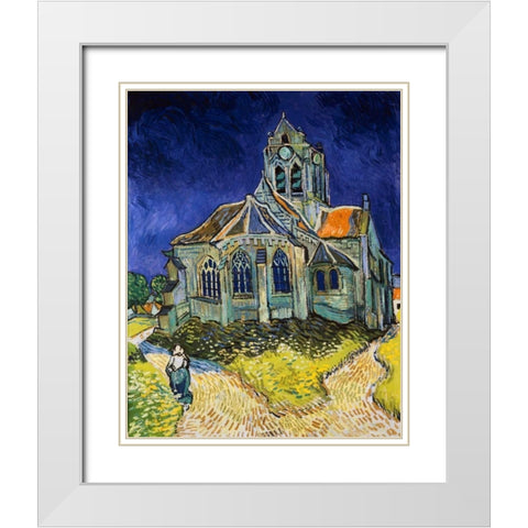 The Church at Auvers White Modern Wood Framed Art Print with Double Matting by Van Gogh, Vincent