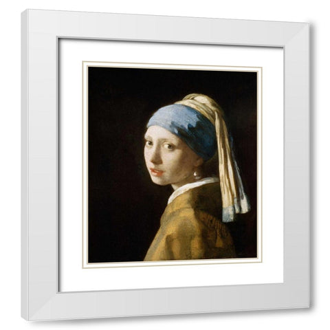 Girl with the Pearl Earring White Modern Wood Framed Art Print with Double Matting by Vermeer, Johannes