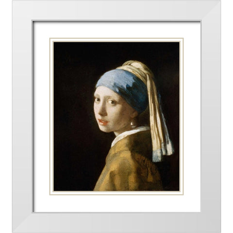 Girl with the Pearl Earring White Modern Wood Framed Art Print with Double Matting by Vermeer, Johannes