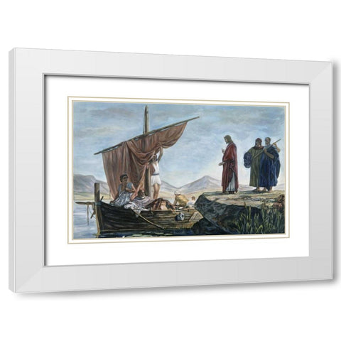 Christ Calling James and John White Modern Wood Framed Art Print with Double Matting by Armitage, Edward