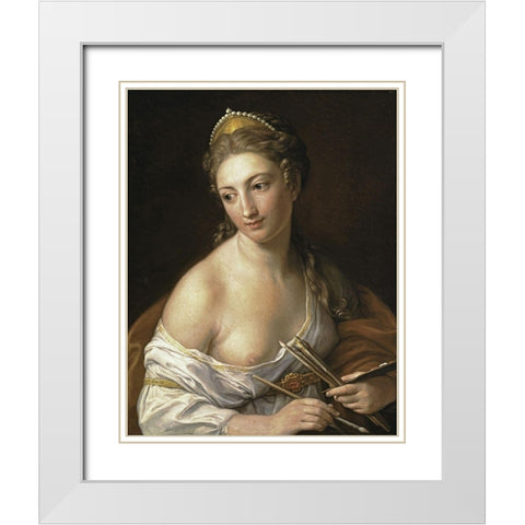 Allegory of Painting White Modern Wood Framed Art Print with Double Matting by Batoni, Pompeo Girolamo